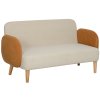 HOMCOM 2 Seater Sofa, Modern Nordic Loveseat Sofa Couch with Rubber Wood Legs, Velvet Fabric Sofa for Living Room, Bedroom, 130 x 74 x 76cm, Cream White and Orange