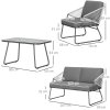 Outsunny 4 Piece Rattan Garden Furniture Set, Wicker Patio Outdoor Furniture Set with Loveseat, Armchairs, Glass Top Coffee Table and Cushions for Patio, Conservatory, Balcony, Grey