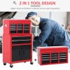 HOMCOM Tool Chest, Metal Tool Cabinet on Wheels with 6 Drawers, Pegboard, Top Chest and Roller Cabinet Combo, 61.6 x 33 x 108cm, Red and Black