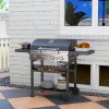Outsunny 4+1 Gas Burner Grill, 12.5 kW Propane Gas Barbecue BBQ Grill with Wheels, Warming Rack, Shelves, Thermometer, Bottle Opener, Black