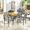 Outsunny 5 Piece Garden Furniture Set, Garden Dining Set with Round Table and 4 Stackable Chairs, Steel Frame, for Outdoor, Patio, Terraces, Dark Grey