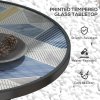 Outsunny ??60 cm Garden Round Coffee Table,  Outdoor Side Table with Tempered Glass Printed Table Top and Foot Pads for Porch, Balcony, Multicolour