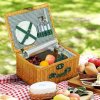 Outsunny Wicker Picnic Basket for 2 Person with Cooler Compartment, Picnic Hamper with Cutlery Service Kits and Carry Handle for Camping, Outdoor, Valentine Day, Chirtmas, Birthday, Light Brown