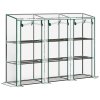 Outsunny 3 Tier Lean-to Mini Greenhouse with Reinforced Plastic Cover, Portable Indoor Outdoor Green House with 3 Roll-up Doors and 9 Wire Shelves, 151H x 215W x 46Dcm, Clear