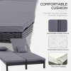 Outsunny Double Rattan Sun Lounger, Garden Daybed with 5-Level Adjustable Backrest, Outdoor Lounge Sunbed with Cushion and Pillows, 2 Seater Wicker Patio Furniture, Black