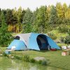 Outsunny 5-6 Man Camping Tent, 3000mm Waterproof Family Tent with Porch and Sewn in Groundsheet, Portable with Bag, for Fishing Hiking Festival, Blue
