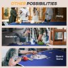 SPORTNOW 9FT Foldable Table Tennis Table, Fold Into Quarters, Indoor Portable Full Size Ping Pong Table with Cover, Net, Paddles, Balls, Blue