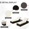 Outsunny 3 Pieces Rattan Sun Loungers with Side Table, 5-Level Adjustable Garden Recliner Sun Loungers Set of 2 with Cushions, Wicker Outdoor Patio Furniture with Glass Top Coffee Table, Dark Brown