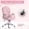 Vinsetto Home Office Chair, Velvet Computer Chair, Button Tufted Backrest with Swivel Wheels, Adjustable Height and Tilt Function, Pink