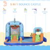 Outsunny 5 in 1 Kids Bouncy Castle Narwhals Style Inflatable House with Slide Trampoline Pool Water Gun Climbing Wall with Inflator Carrybag, 4.2 x 3.7 x 2.3m
