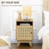 HOMCOM Bedside Table Nightstand with Storage Shelf and Door Cupboard, Side End Table with  Rattan Element for Living Room, Bedroom, Natural