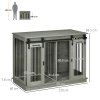 PawHut Dog Crate Furniture for Large Dog, Double Dog Cage for Small Dogs with Divider, Sliding Doors - Grey