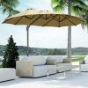 Outsunny 4.5m Patio Cantilever Roma Parasol, Large Double-Sided Rectangular Garden Umbrella with Crank Handle, 360 degrees Cross Base for Bench, Outdoor, Khaki