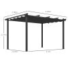 Outsunny 3 x 4m Pergola with Retractable Roof, Aluminium Frame Garden Gazebo Canopy Outdoor Sun Shade Shelter for Grill, Patio, Deck, Dark Grey