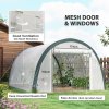 Outsunny 4 x 3(m) Walk-in Polytunnel Greenhouse with Upgraded Structure, Zipped Roll Up Mesh Door, 6 Mesh Windows, Tunnel Warm House Tent with PE Cover, 10 Plant Labels and Gloves, White