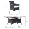 Outsunny 7-Piece Rattan Garden Furniture Set with Cushions, 6 Seater Garden Table and Chairs, Rattan Dining Set with 6 Armchairs, Rectangular Glass Top Table, Brown