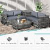 Outsunny 6 Pieces Rattan Garden Furniture Set, 4 Seater Wicker Garden Corner Sofa Set with 2 Storage Tables and Loveseats, Outdoor Conversation Furniture with Cushions for Conservatory, Patio, Grey
