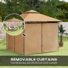Outsunny 3 x 3 m Garden Gazebo, Double Roof Metal Gazebo with Curtains and Solar-Powered LED Lights, Outdoor Canopy Shelter for Patio, Deck, Brown