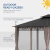 Outsunny 3.6 x 3 (m) Outdoor Polycarbonate Gazebo, Double Roof Hard Top Gazebo with Galvanised Steel Frame, Nettings & Curtains for Garden, Lawn, Patio and Deck