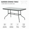 Outsunny Garden Dining Table Glass Top Metal Frame with Parasol Hole Outdoor Balcony Grey 140L x 80Wcm