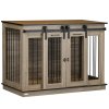PawHut Dog Crate Furniture for Large Dog, Double Dog Cage for Small Dogs with Divider, Sliding Doors - Oak Tone