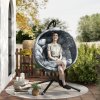 Outsunny Outdoor Hanging Chair, Swing Chair with Metal Stand, Thick Padded Cushion, Foldable Basket and Side Pocket, for Indoor and Outdoor, Charcoal Grey
