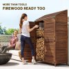 Outsunny Lean-to Small Shed, Tall Wooden Garden Shed with Slatted Bottom, Magnetic Doors, Double Shelves, Outdoor Tool Log Store, 103.5 x 59 x 174.5 cm, Mixed-Brown