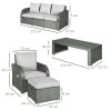 Outsunny Rattan Garden Furniture 7 Seater Sofa & Coffee Table Footstool Set Outdoor Patio Wicker Weave Reclining Chair Space-saving - Light Grey