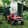 HOMCOM 2 Seater Kids Ride On Car with Electric Bucket, 12V Battery Powered Electric UTV with Shovel, Parental Remote, 4 Spring Suspension Wheels, Working Horn, Music - Red