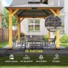 Outsunny 6 Piece Rattan Garden Furniture Set with 3-Seater Sofa, 2 Chairs and 2 Footstools, 7 Seater Outdoor Sofa Set with Glass Top Coffee Table and Cushions for Balcony, Grey