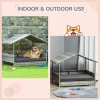 PawHut Wicker Dog Bed, Elevated Rattan Dog House with Removable Cushion and Canopy, for Small and Medium Dogs, 98 x 69 x 70cm - Dark Grey