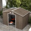 Outsunny 9 x 6ft Metal Garden Shed, Outdoor Storage Tool House with Ventilation Slots, Foundation Kit and Lockable Double Doors, Light Brown