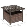 Outsunny Rattan Garden Coffee Table, 55.5 cm Square Wicker Patio Side Coffee Table with 4 cm Umbrella Hole, Metal Bottom and Slatted Top for Outdoor, Balcony, Brown