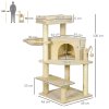 PawHut Cat Tree Tower for Indoor Cats Cat Scratching Post 100cm Climbing Frame Kitten Activity Centre with Sisal Condo Hammock Bed Hanging Toy, Cream White