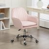HOMCOM Office Chair, Swivel Desk Chair, Velvet-Feel Fabric Vanity Chair with Adjustable Height and Rolling Wheels for Home Work Study, Pink