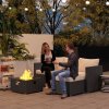 Outsunny 5 Piece Rattan Garden Furniture Set with Gas Fire Pit Table, 4 Seater Outdoor Sectional Sofa Set with Footstool and Removable Cushions, Modular Combination, Black and Cream White