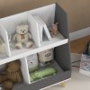 HOMCOM Kids Storage Shelf, 2-Tier Kids Book Shelf with 5 Compartments, Anti-Tip Device, Pine Wood Legs, for Nursery, Playroom, Classroom - Grey
