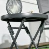 Outsunny ??45cm Garden Side Table, Outdoor Round Folding Patio Table with Imitation Marble Glass Top, Small Coffee Table, Black