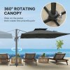 Outsunny 3 x 3 m Cantilever Parasol with Hydraulic Opening, Heavy Duty Aluminium Hanging Garden Parasol, Double Top Square Patio Umbrella with 360° Rotation, 8 Ribs, Cross Base, Grey