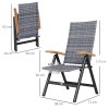 Outsunny Outdoor Folding Dining Chair, PE Rattan Chair with Armrests, High Backrest, for Garden, Camping, Balcony, Porch, Light Grey