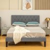 HOMCOM King Size Bed Frame with 5-Level Adjustable Linen Upholstered Headboard, Wooden Slats Mattress Foundation, No Box Spring Needed, Grey