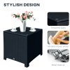 Outsunny Patio PE Rattan Side Table, Square Outdoor Coffee Table w/ Tempered Glass Top, Black