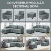 HOMCOM Convertible Modular Sectional Sofa with Storage, Tufted 3 Seater Sofa Set, L Shaped Couch with Ottoman, Wood Frame for Living Room