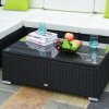 Outsunny 5 Pieces PE Rattan Garden Furniture Set with Cushions, Outdoor Corner Sofa, Patio Sectional Conversation Furniture Sets with Glass Top Coffee Table, Black