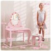 AIYAPLAY Kids Dressing Table Set, Two-Piece Children Vanity Table with Stool, Mirror, Drawer, Desktop Storage, Strawberry-Theme Makeup Desk, Chair, Pink