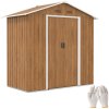 Outsunny 6.5 x 3.5ft Metal Garden Shed, Outdoor Storage Shed for Tool Organization with Double Sliding Doors and 4 Vents for Garden, Patio, Brown Wood Effect