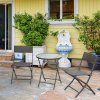 Outsunny 3 Pieces Rattan Bistro Set, Wicker Folding Garden Furniture Set with Round Glass Top Coffee Table and Chairs for Outdoor, Patio, Balcony, Brown