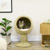 PawHut Raised Cat House, Natural Mat Grass Cat Bed, Kitten Cave with Cushion, Detachable Top, Yellow, 41x 69 cm