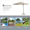 Outsunny 3(m) Cantilever Parasol 360 Rotation Roma Umbrella Hanging Sun Shade with Aluminium Frame, Tilt Crank, 8 Ribs and Cross Base, Khaki