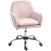 HOMCOM Office Chair, Swivel Desk Chair, Velvet-Feel Fabric Vanity Chair with Adjustable Height and Rolling Wheels for Home Work Study, Pink